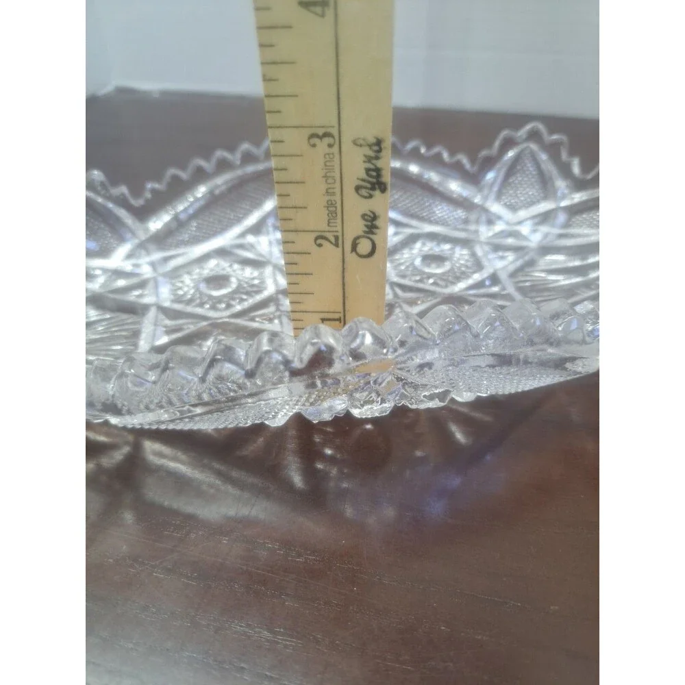 Vintage Cut Glass Serving Tray With Saw Tooth Rim